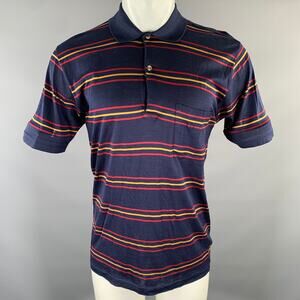 DUNHILL Size M Navy Red Gold Stripe Cotton Polo